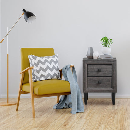 Nachttische Holz Beistelltisch mit 2 Schubladen Couchtisch Modern Sofatisch Grau