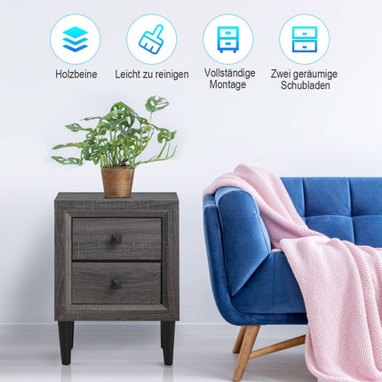 Nachttische Holz Beistelltisch mit 2 Schubladen Couchtisch Modern Sofatisch Grau