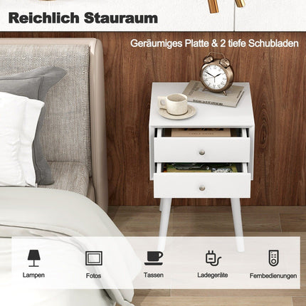 Nachttisch mit 2 Schubladen Kleiner Beistelltisch aus Holz 40 x 40 x 59,5 cm weiß