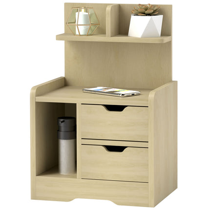 Table de chevet avec 2 tiroirs, table d'appoint, table de chevet avec étagère ouverte, table de chevet pour chambre, salon, 40 x 30 x 60 cm, bois naturel