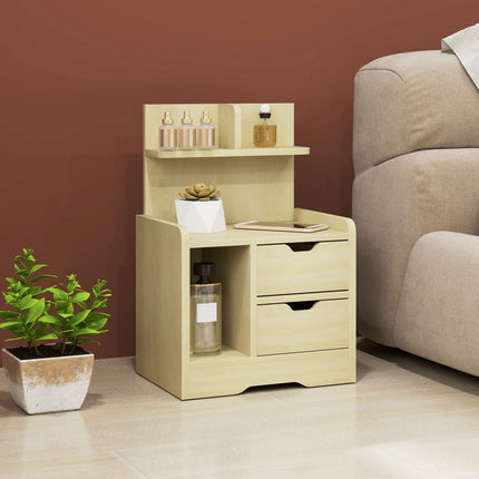 Table de chevet avec 2 tiroirs, table d'appoint, table de chevet avec étagère ouverte, table de chevet pour chambre, salon, 40 x 30 x 60 cm, bois naturel