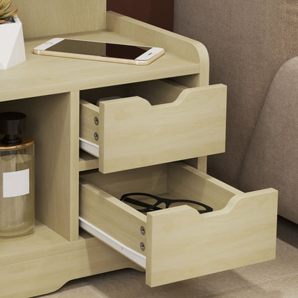 Table de chevet avec 2 tiroirs, table d'appoint, table de chevet avec étagère ouverte, table de chevet pour chambre, salon, 40 x 30 x 60 cm, bois naturel