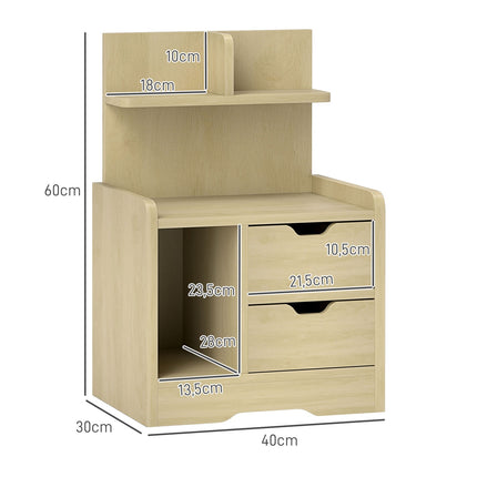 Table de chevet avec 2 tiroirs, table d'appoint, table de chevet avec étagère ouverte, table de chevet pour chambre, salon, 40 x 30 x 60 cm, bois naturel
