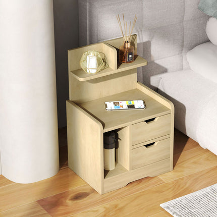 Table de chevet avec 2 tiroirs, table d'appoint, table de chevet avec étagère ouverte, table de chevet pour chambre, salon, 40 x 30 x 60 cm, bois naturel