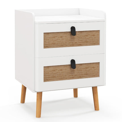 Bedside table with 2 drawers solid wood legs boho style bedside table 45 x 40 x 57 cm