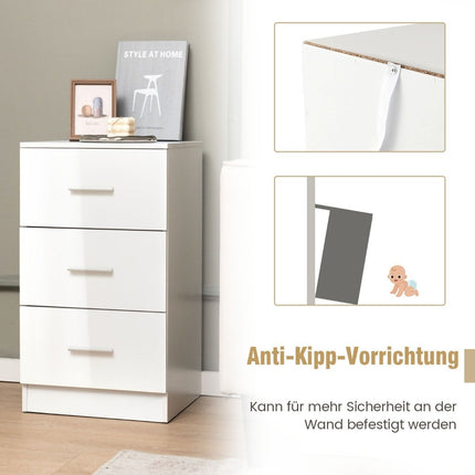 Nachttisch mit 3 Schubladen Hochglanz Nachtkonsole 37,1 x 34,2 x 66,5 cm weiß