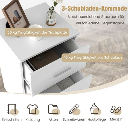 Nachttisch mit 3 Schubladen Hochglanz Nachtkonsole 37,1 x 34,2 x 66,5 cm weiß