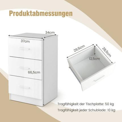Nachttisch mit 3 Schubladen Hochglanz Nachtkonsole 37,1 x 34,2 x 66,5 cm weiß