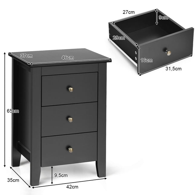 Nachttisch mit 3 Schubladen Nachtkonsole für Boxspringbett 46 x 37 x 65 cm schwarz