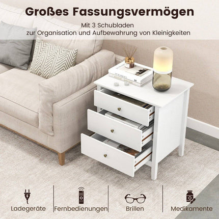 Noční stolek se 3 zásuvkami k boxspring posteli 56 x 45 x 66 cm, bílá