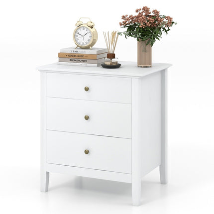 Bedside table with 3 drawers, side table, nightstand, nightstand, white