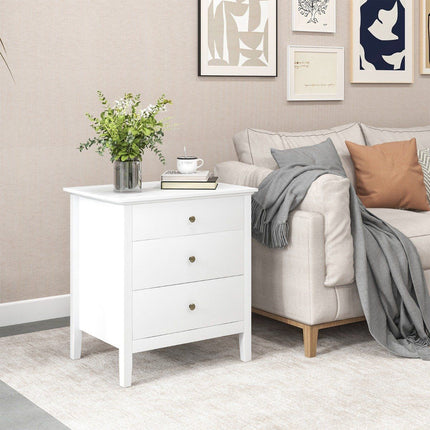 Bedside table with 3 drawers, side table, nightstand, nightstand, white