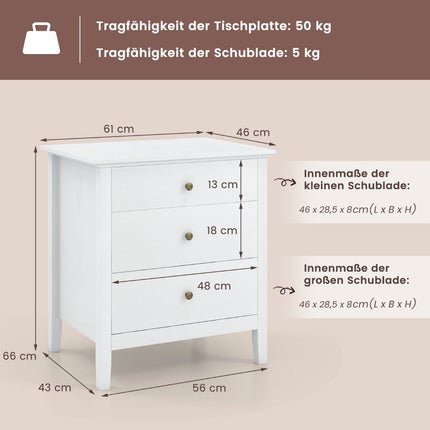 Bedside table with 3 drawers, side table, nightstand, nightstand, white