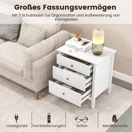 Bedside table with 3 drawers, side table, nightstand, nightstand, white