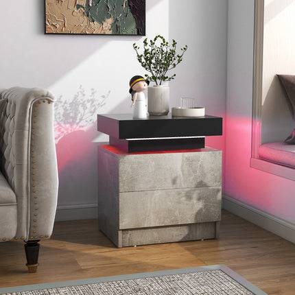 Nachttisch mit LED-Leuchten &amp; 2 Schubladen &amp; Fernbedienung Nachttisch 45 x 35 x 52cm grau