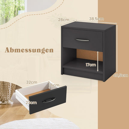 Bedside table with drawer Small side table with open compartment 38.5 x 28 x 40.5 cm Gray