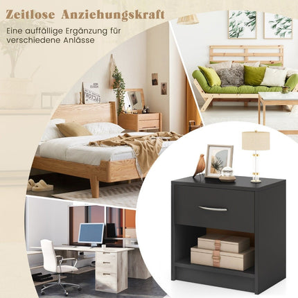 Bedside table with drawer Small side table with open compartment 38.5 x 28 x 40.5 cm Gray