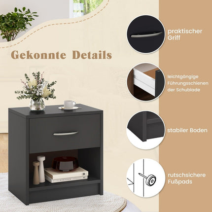 Bedside table with drawer Small side table with open compartment 38.5 x 28 x 40.5 cm Gray
