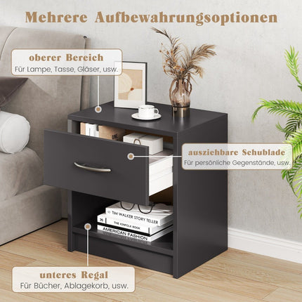 Bedside table with drawer Small side table with open compartment 38.5 x 28 x 40.5 cm Gray