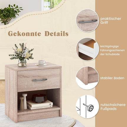 Nachttisch mit Schublade Kleiner Beistelltisch mit offenem Fach 38,5 x 28 x 40,5 cm natur