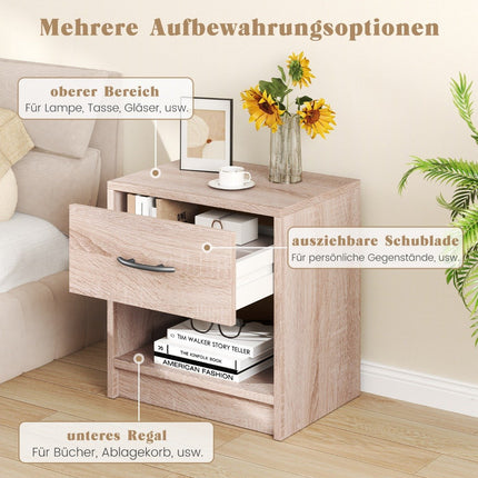Nachttisch mit Schublade Kleiner Beistelltisch mit offenem Fach 38,5 x 28 x 40,5 cm natur