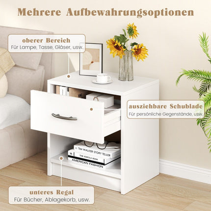 Nachttisch mit Schublade Kleiner Beistelltisch mit offenem Fach 38,5 x 28 x 40,5 cm weiß