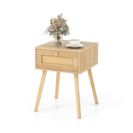 Nachttisch mit Schublade Beistelltisch mit Rattan-Design 40 x 40 x 55 cm Eiche