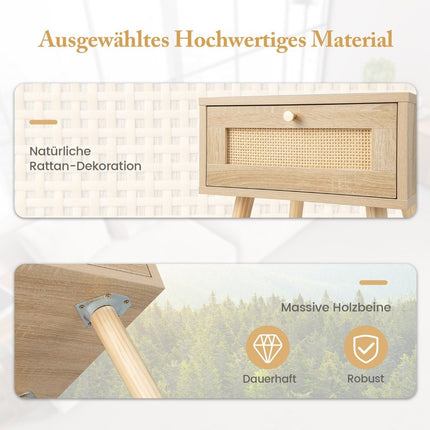 Nachttisch mit Schublade Beistelltisch mit Rattan-Design 40 x 40 x 55 cm Eiche