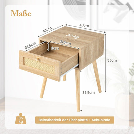 Nachttisch mit Schublade Beistelltisch mit Rattan-Design 40 x 40 x 55 cm Eiche