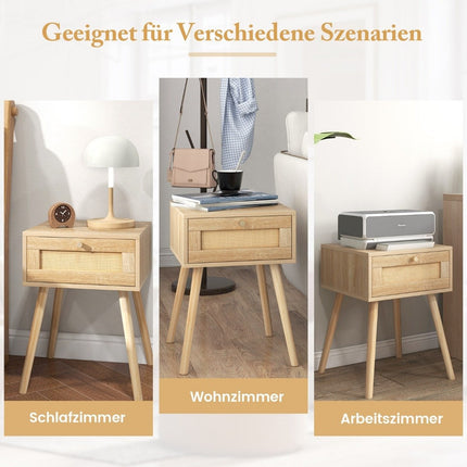 Nachttisch mit Schublade Beistelltisch mit Rattan-Design 40 x 40 x 55 cm Eiche