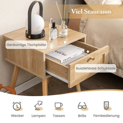 Nachttisch mit Schublade Beistelltisch mit Rattan-Design 40 x 40 x 55 cm Eiche