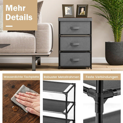 Nachttisch mit Stoffschubladen Beistelltisch mit Metallgestell Grau 40 x 30 x 62 cm