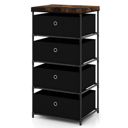 Bedside table with fabric drawers & metal frame side table storage cabinet black