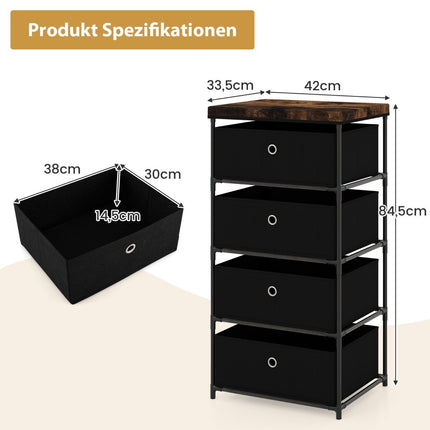 Bedside table with fabric drawers & metal frame side table storage cabinet black