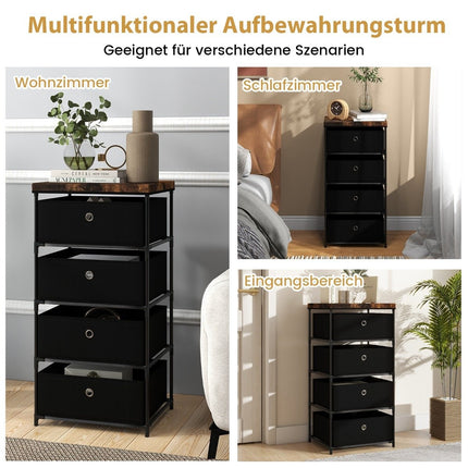 Bedside table with fabric drawers & metal frame side table storage cabinet black