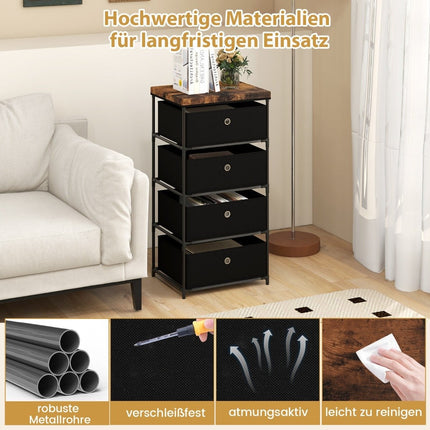 Bedside table with fabric drawers & metal frame side table storage cabinet black