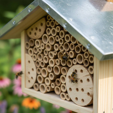 Bee Hotel with Metal Roof for Wild Bees