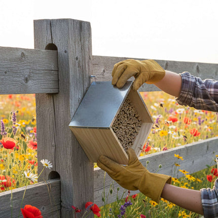 Bee Hotel with Metal Roof for Wild Bees