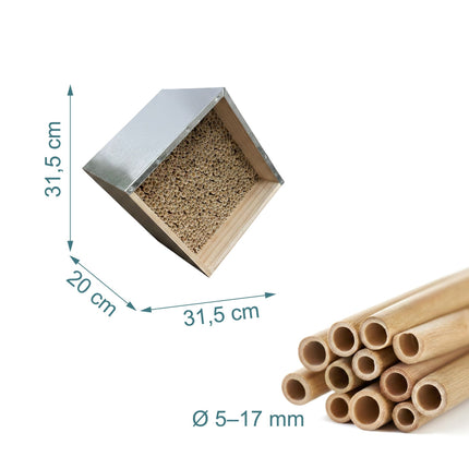 Bee Hotel with Metal Roof for Wild Bees