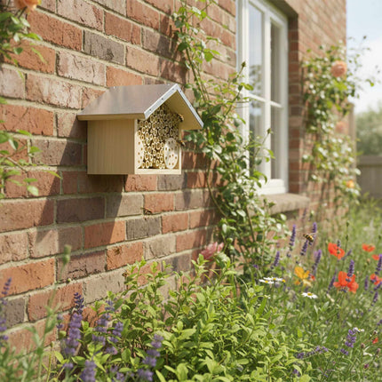 Bee Hotel with Metal Roof for Wild Bees