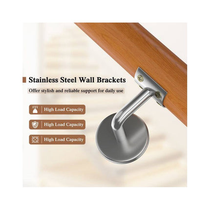 Beech Wood Stair Handrail 80 cm with Wall Brackets, 40 mm Diameter, 200 kg Load