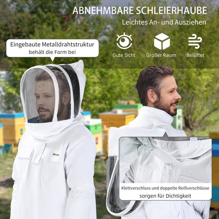 Combinaison d'apiculteur en coton, combinaison de protection avec voile et gants en peau de chèvre, blanche, taille XXL, unisexe