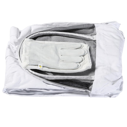 Combinaison d'apiculteur en coton, combinaison de protection avec voile et gants en peau de chèvre, blanche, taille XXL, unisexe