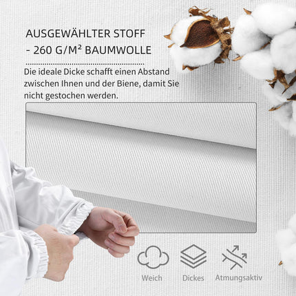 Combinaison d'apiculteur en coton, combinaison de protection avec voile et gants en peau de chèvre, blanche, taille XXL, unisexe