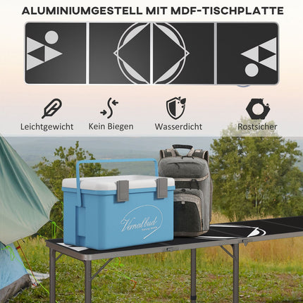 Folding beer pong table 240x60 cm - Adjustable black aluminum