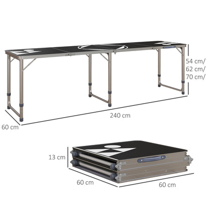 Folding beer pong table 240x60 cm - Adjustable black aluminum