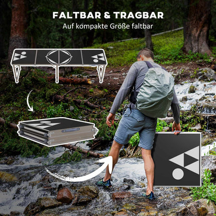 Folding beer pong table 240x60 cm - Adjustable black aluminum