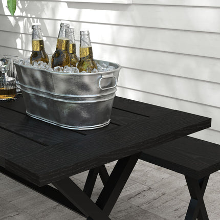 Bierzeltgarnitur Schwarz - Tisch, 2 Bänke, Holzoptik, 180x80x73 cm