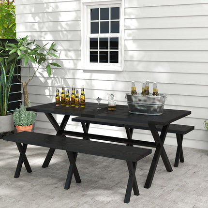 Bierzeltgarnitur Schwarz - Tisch, 2 Bänke, Holzoptik, 180x80x73 cm