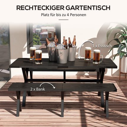 Bierzeltgarnitur Schwarz - Tisch, 2 Bänke, Holzoptik, 180x80x73 cm